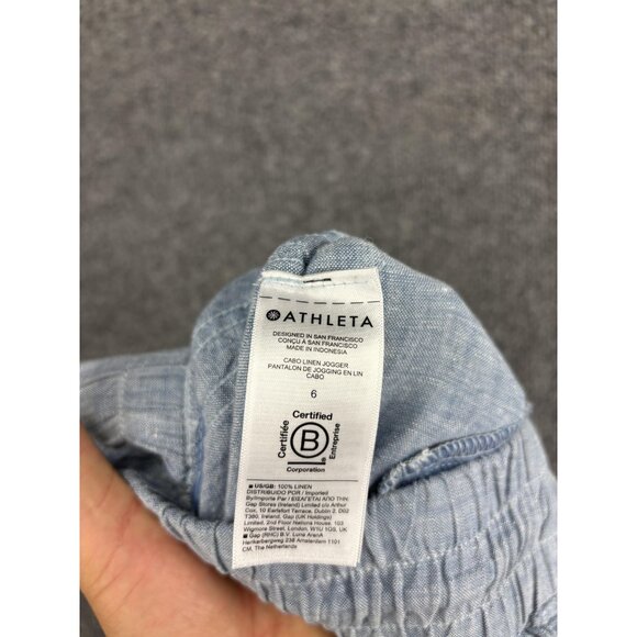 Athleta Pants Womens 6 Light Blue Cabo Linen Jogger Zip Pockets Elastic Cuffs - Picture 7 of 7